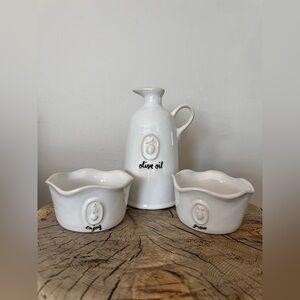 Rae Dunn Olive Oil Bottle W/ Grow & Enjoy Bowls